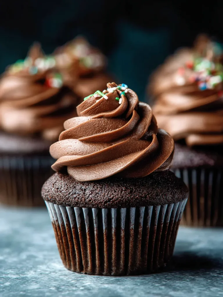 Chocolate Cupcakes with Chocolate Buttercream Frosting First Image