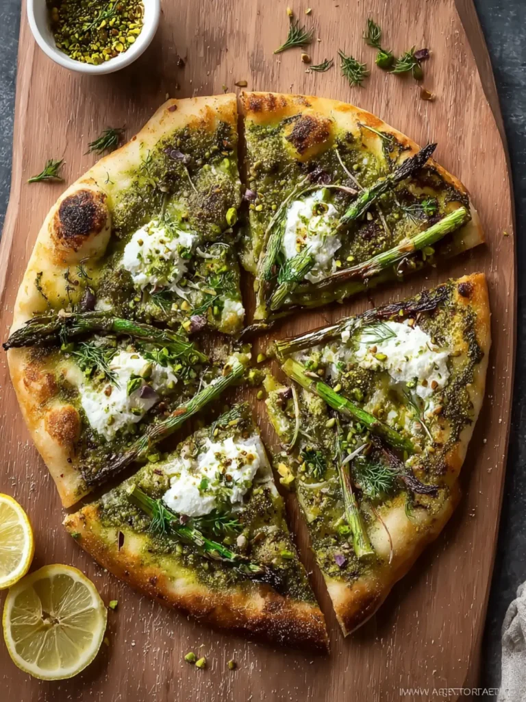 Spring Pistachio Pesto Pizza with Asparagus and Ricotta First Image