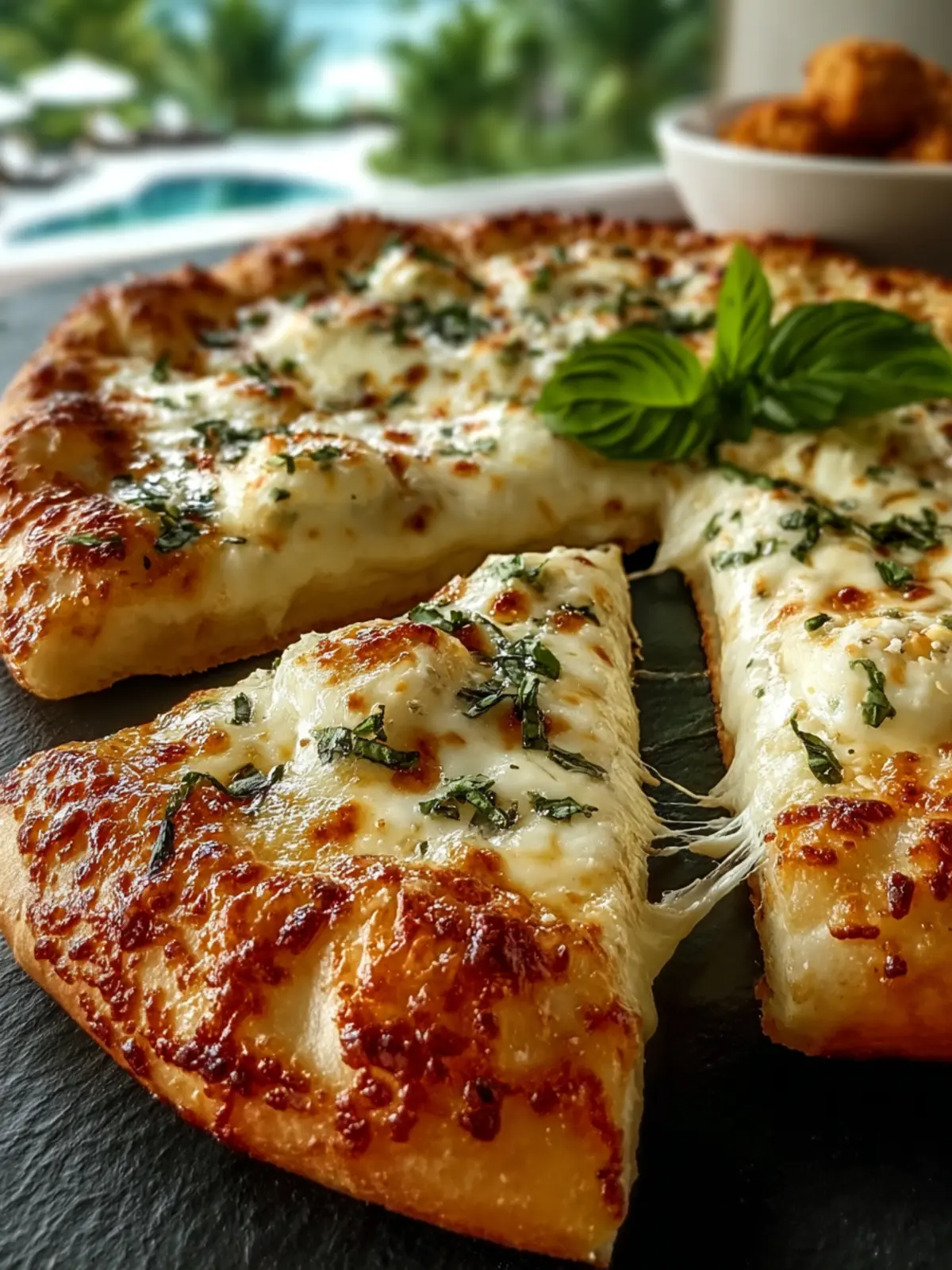 Cheesy Basil and Garlic Pizza First Image