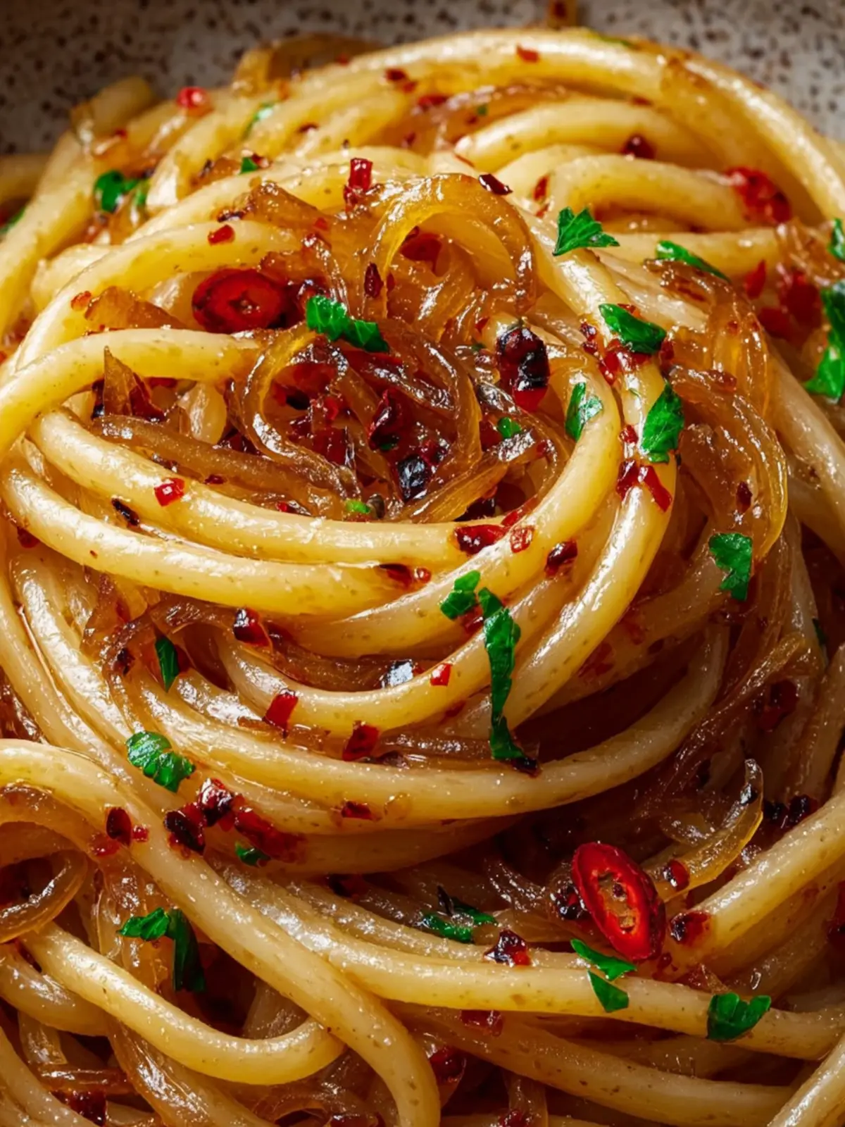 Caramelized Onion Pasta with Chilli Oil First Image