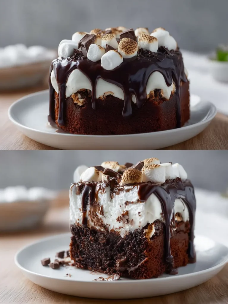 Marshmallow Chocolate Poke Cake First Image