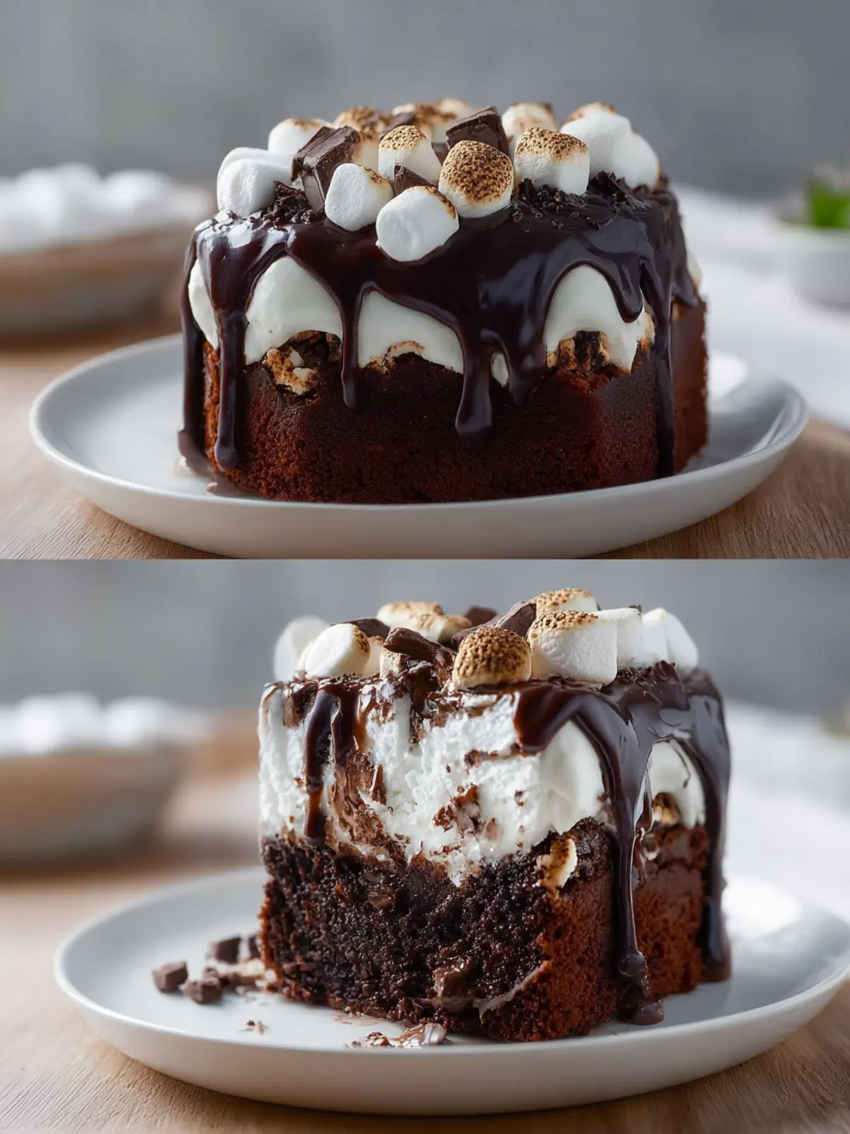 Marshmallow Chocolate Poke Cake First Image